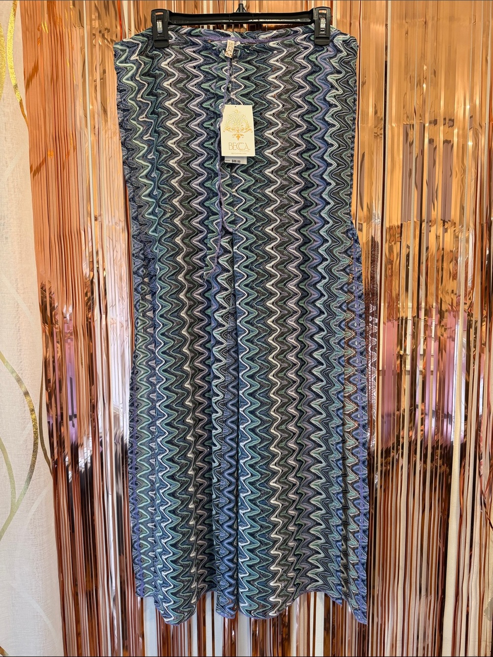BECCA Teal and Navy Zigzag Swim Coverup Maxi